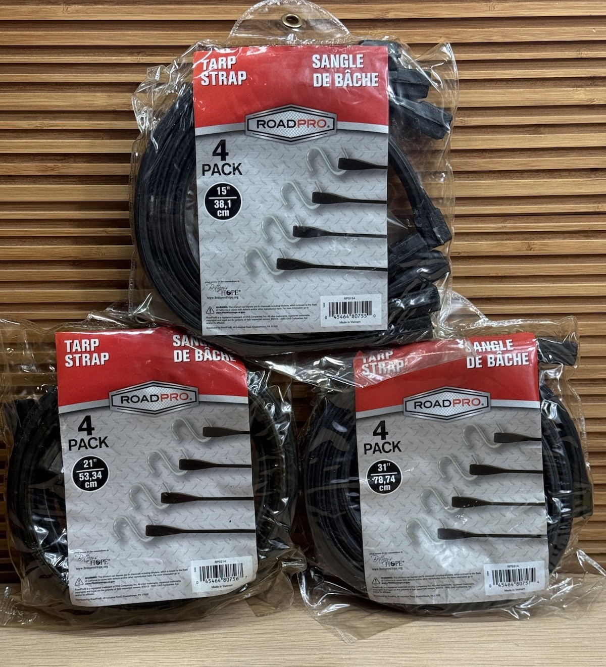 ROADPRO 15”, 21” & 31” (4x Each) Industrial EPDM Rubber Tarp Straps (12 Total)