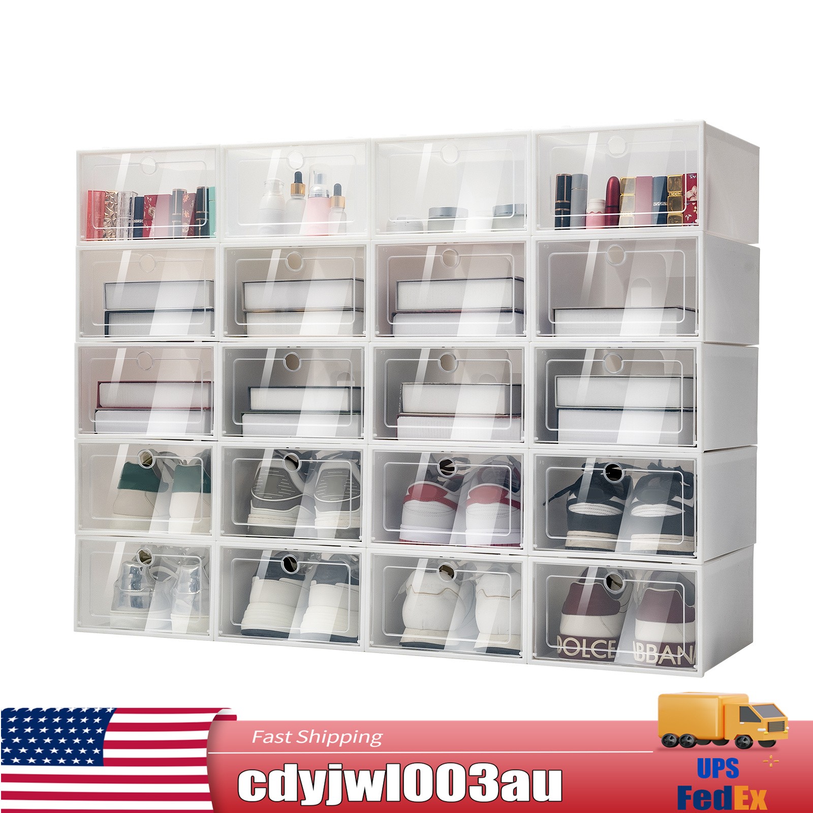 20Pcs Home Stackable Clear Plastic Transparent Shoe Box Storage Organizer