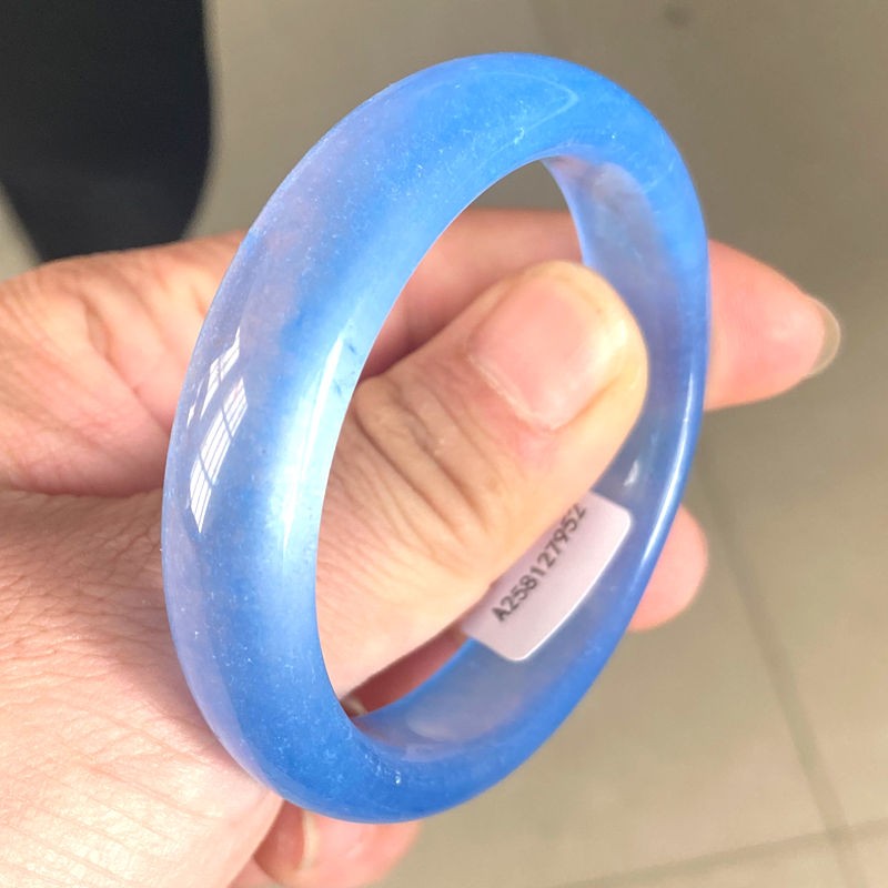 Certified 55mm Natural Grade A icy Blue Jade jadeite Bangle Bracelet