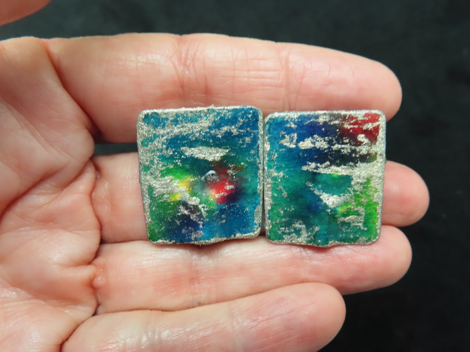 Vintage Artisan Colorful Paper Pierced Earrings Geometric