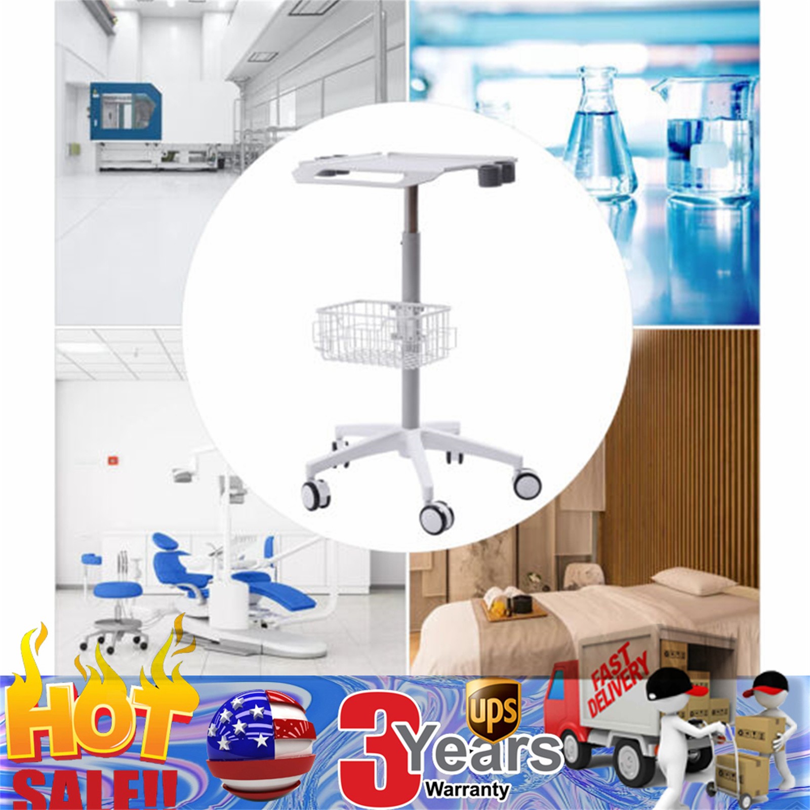 Versatile White Medical Cart with Adjustable Height and Ample Storage