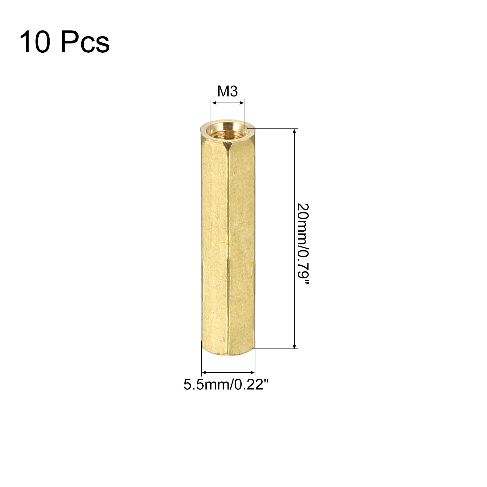 M3x0.5mm Coupling Nut, 10Pcs Brass Hex Coupling Nut 20mm, Gold