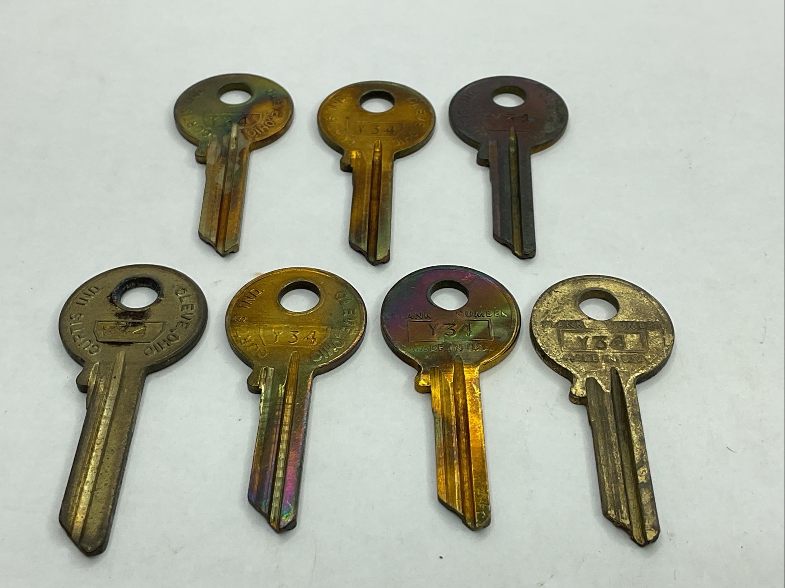 Curtis Industries NOS Key Blank Lot Of 7 Uncut Y34 Brass Tone  Keys C-CK109