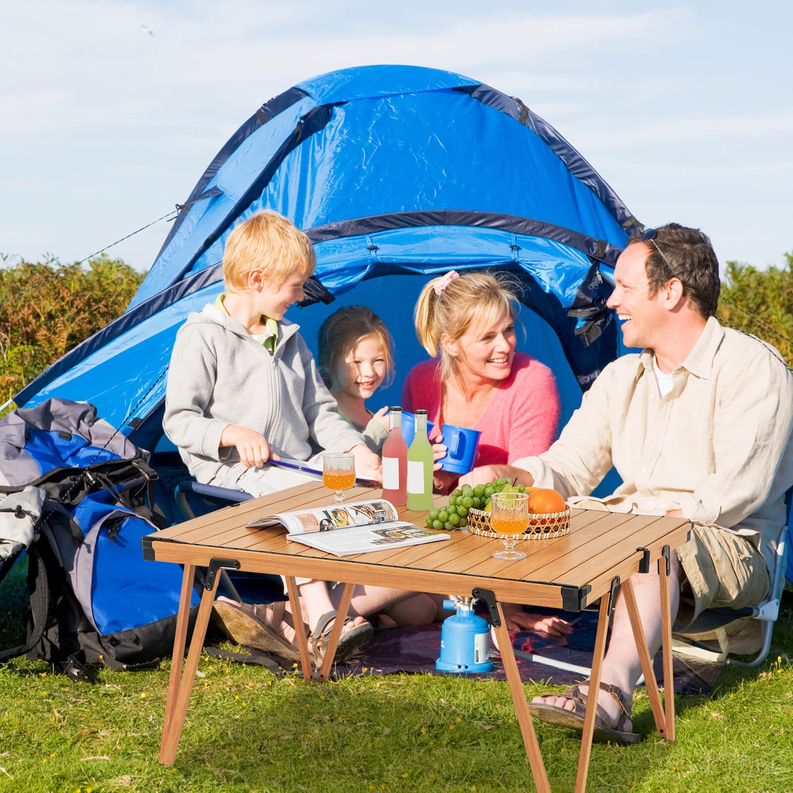 Folding Camping Table w/ Storage Bag and Waterproof Desktop Aluminum Structure