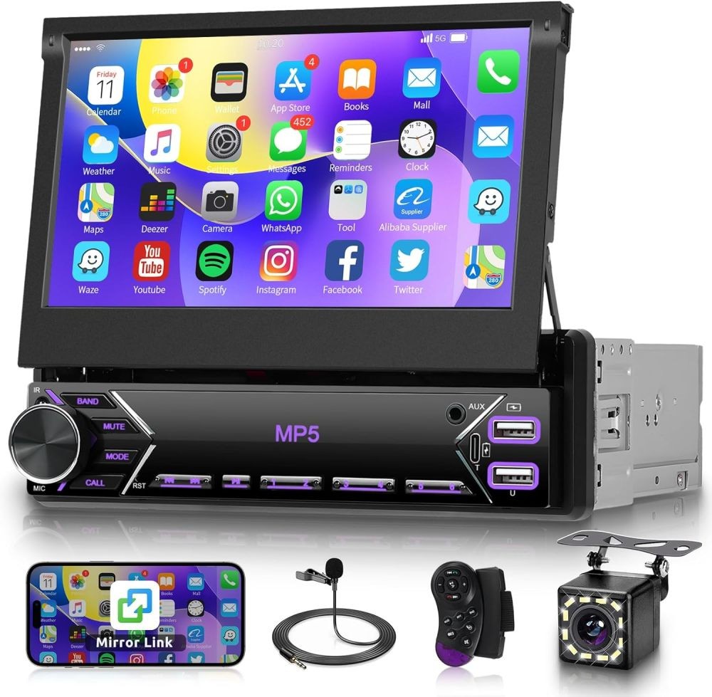 7" Car Stereo Radio Bluetooth Flip Out USB MP5 Player Touch Screen Single 1 Din