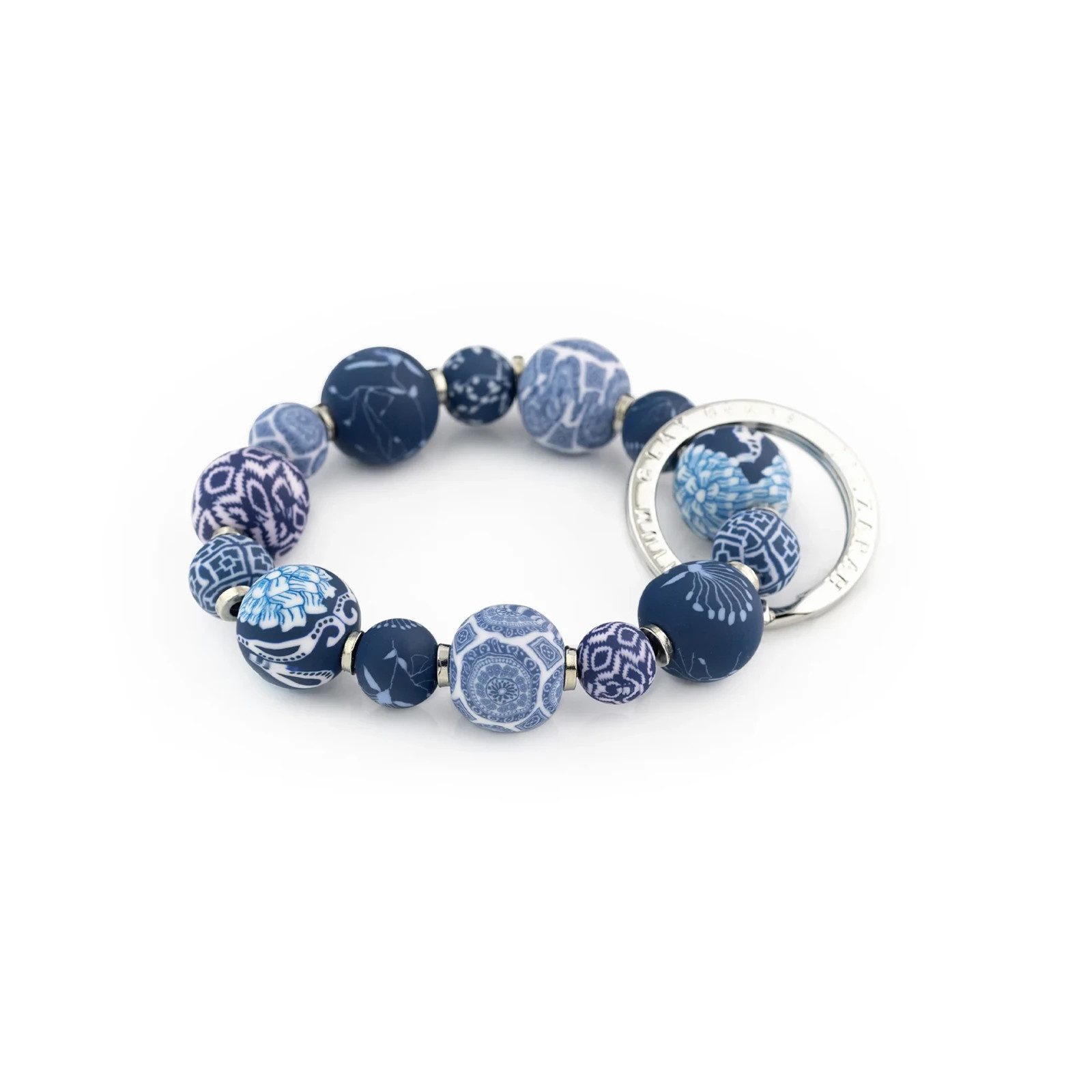 NEW JILZARAH Handmade Clay Beads DUTCH BLUE WHITE 15mm SMALL Wrist Keychain