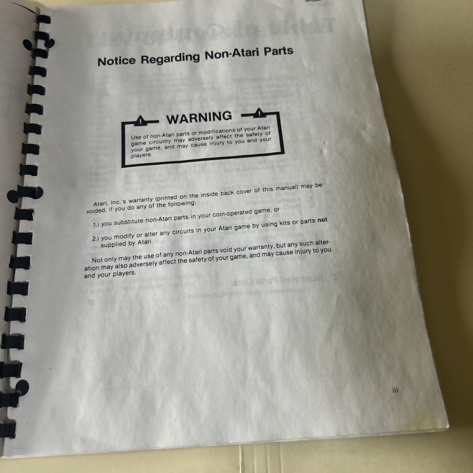 Copy? Atari Tempest Arcade Video game manual