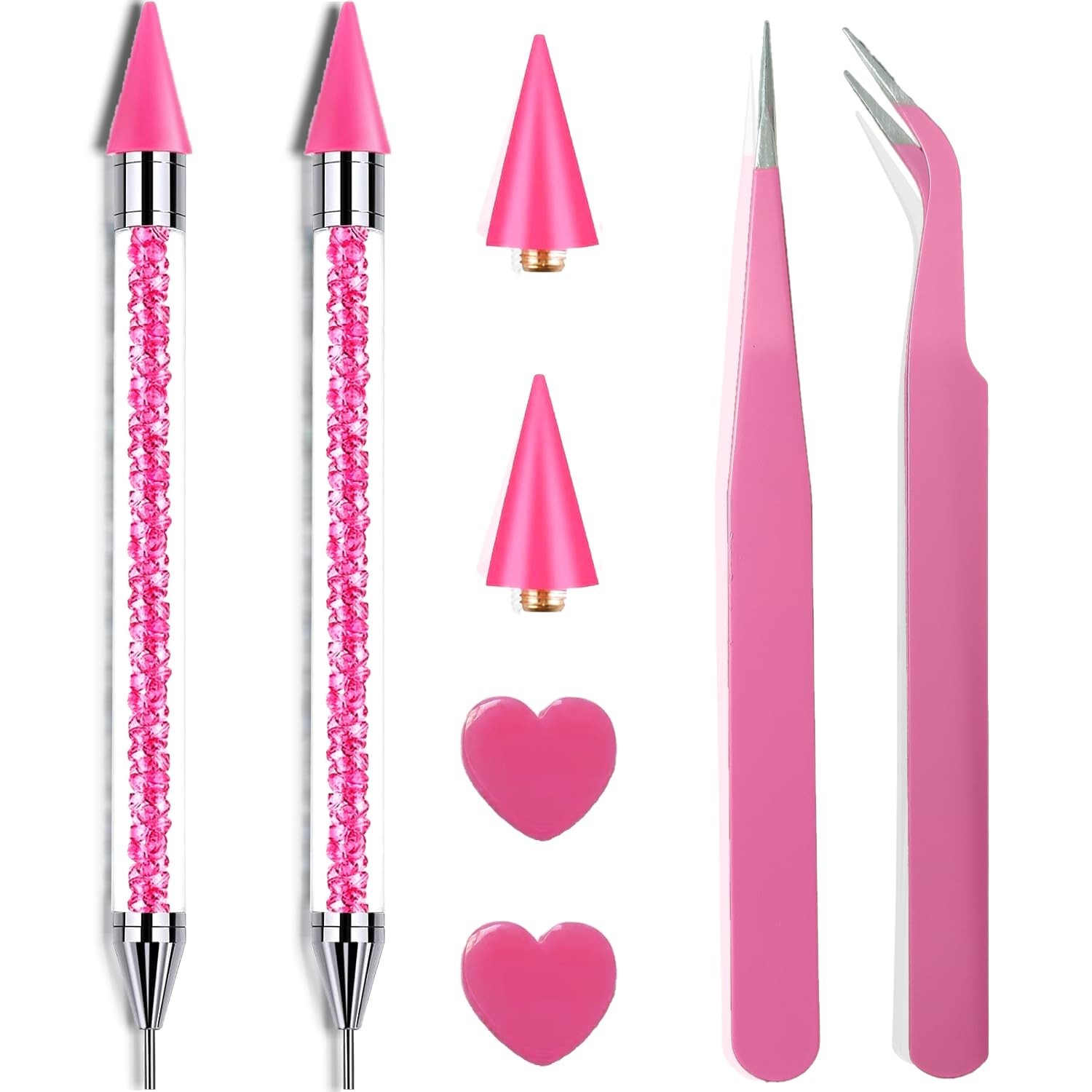 Pink Rhinestone Picker Tool Set - 2 Pcs Dual-Head Wax Pens with 2 Wax Tips an...