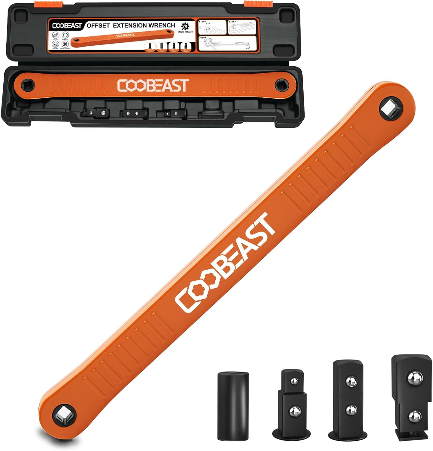 3/8 Offset Extension Wrench Impact Ready Socket Tool with 3 Adapters