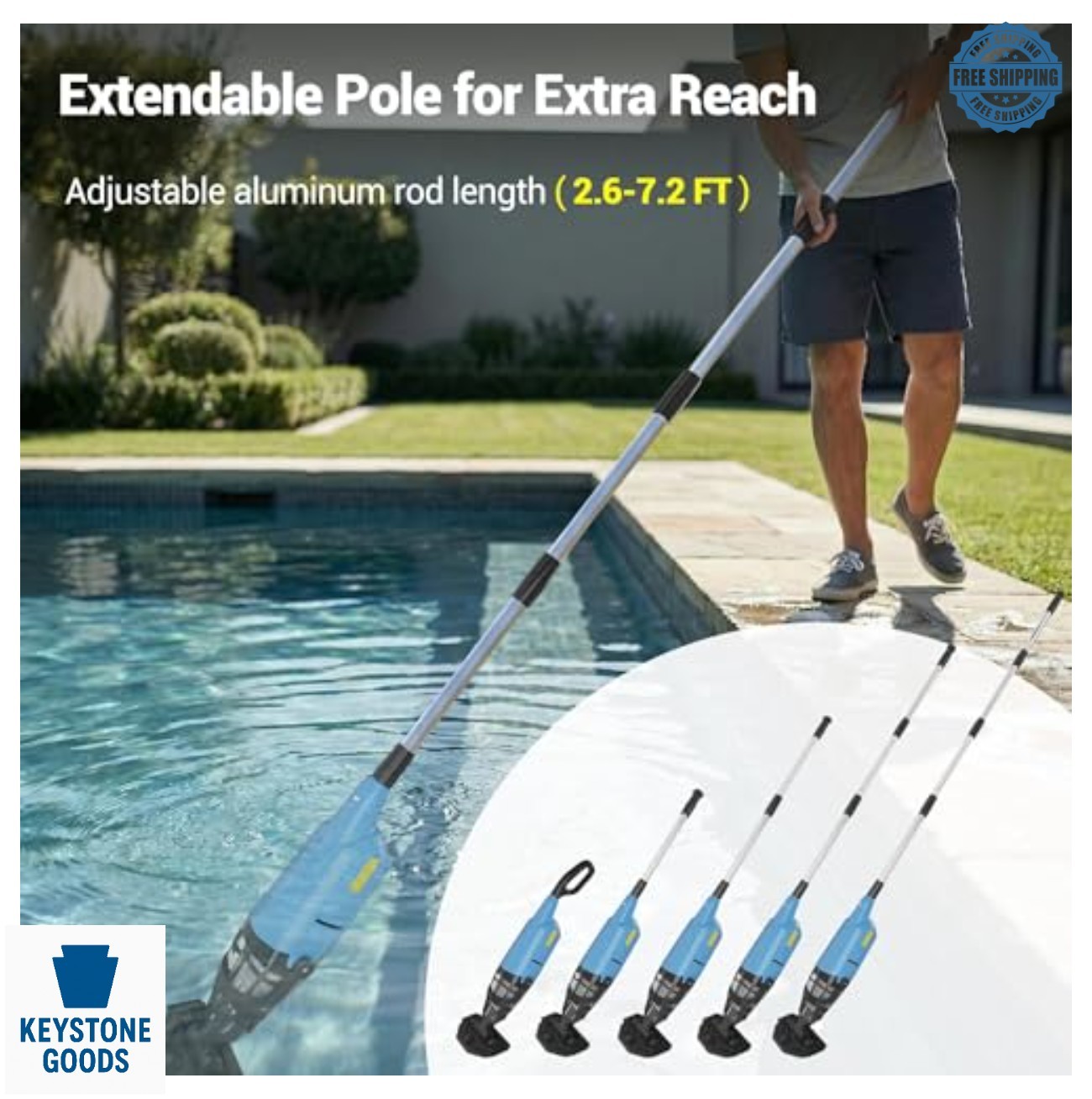 Cordless Handheld Pool Vacuum 18 GPM 60 Min Runtime 120μm Fine Filter Above