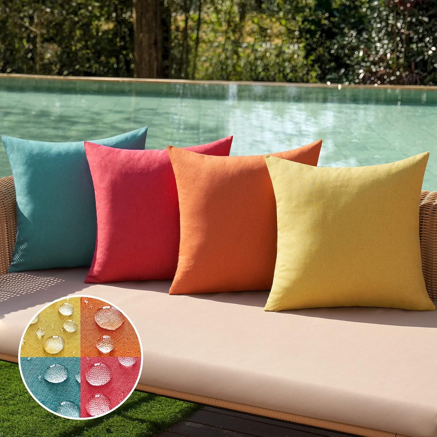 Pack of 4 Decorative Outdoor Throw Pillow Covers Linen Waterproof Pillow Covers