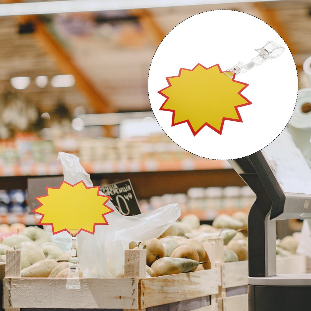 1Set Yellow Name Tags with Clips Burst Shape for Supermarket Merchandise Display