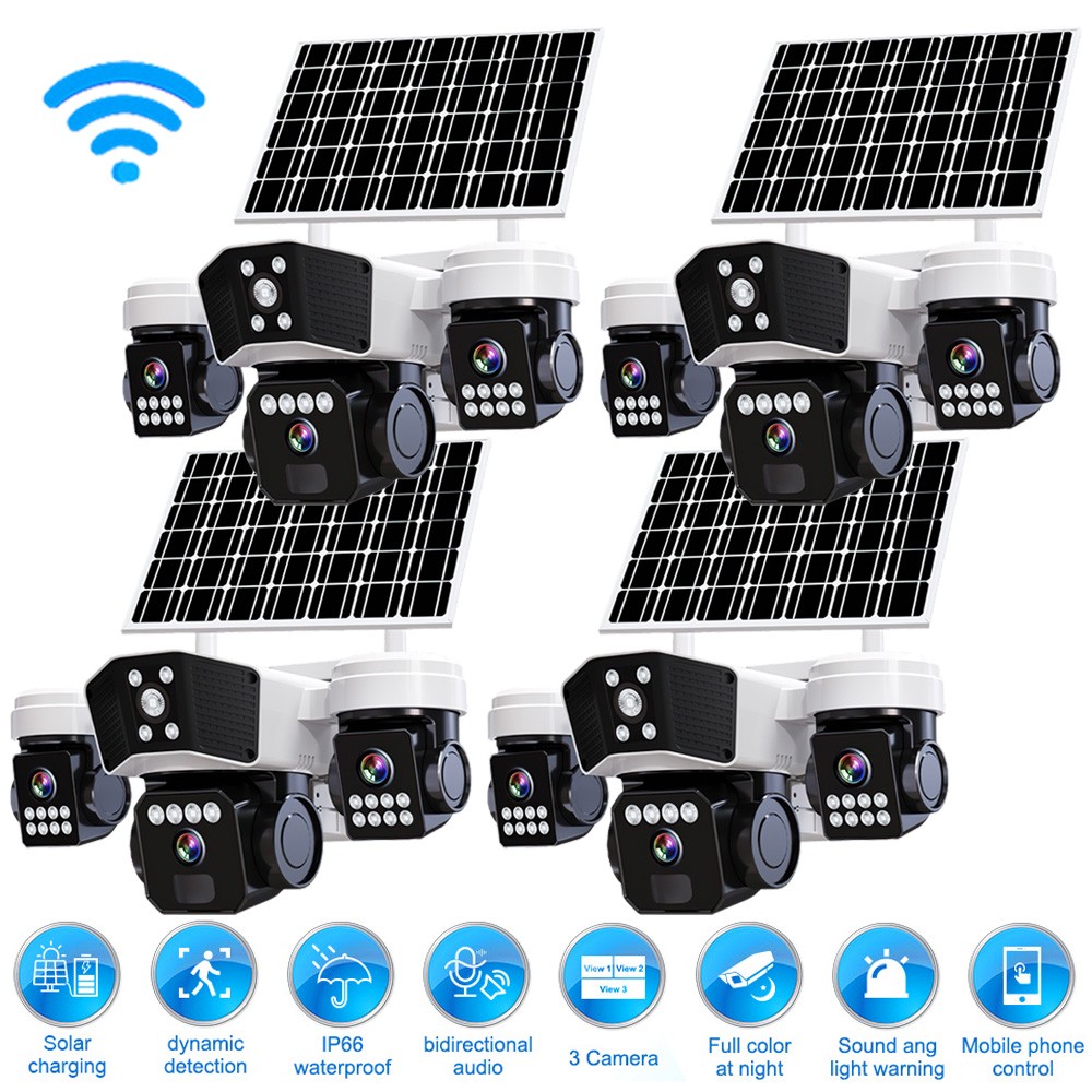 4PCS Solar Battery Powered Wireless WiFi Outdoor Pan/Tilt Home Security Camera