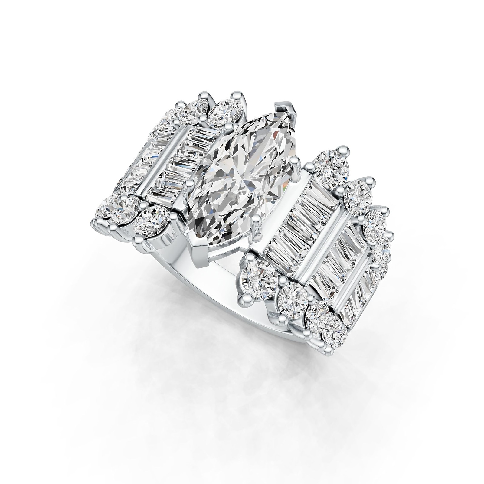 Sterling Silver Semi Mount Ring Setting Marquise MQ 14X7mm with White Topaz