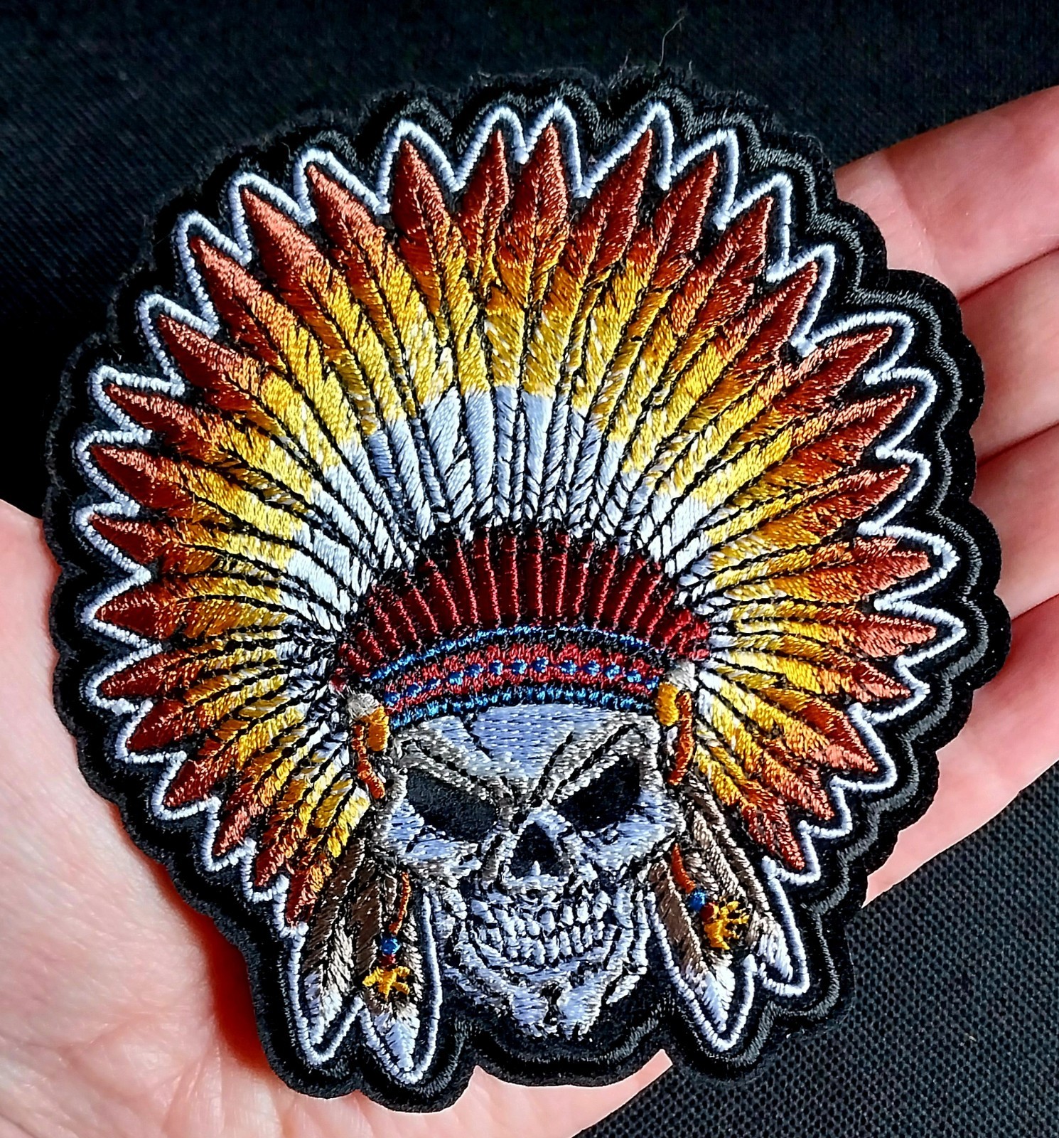 Native Headdress Skull Chief Motorcycle MC Biker Iron On Vest Jacket Patch