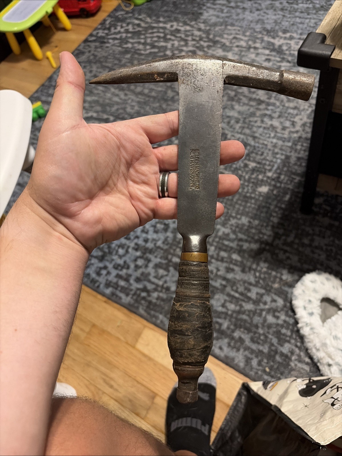Antique Belden Machine Co. "Roofing Hammer" with Leather Stack Handle New Haven