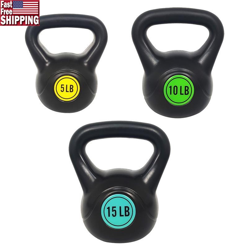 Wide Grip Vinyl Kettlebell Set 5 10 15lbs Strength Training Exercise Fitness New