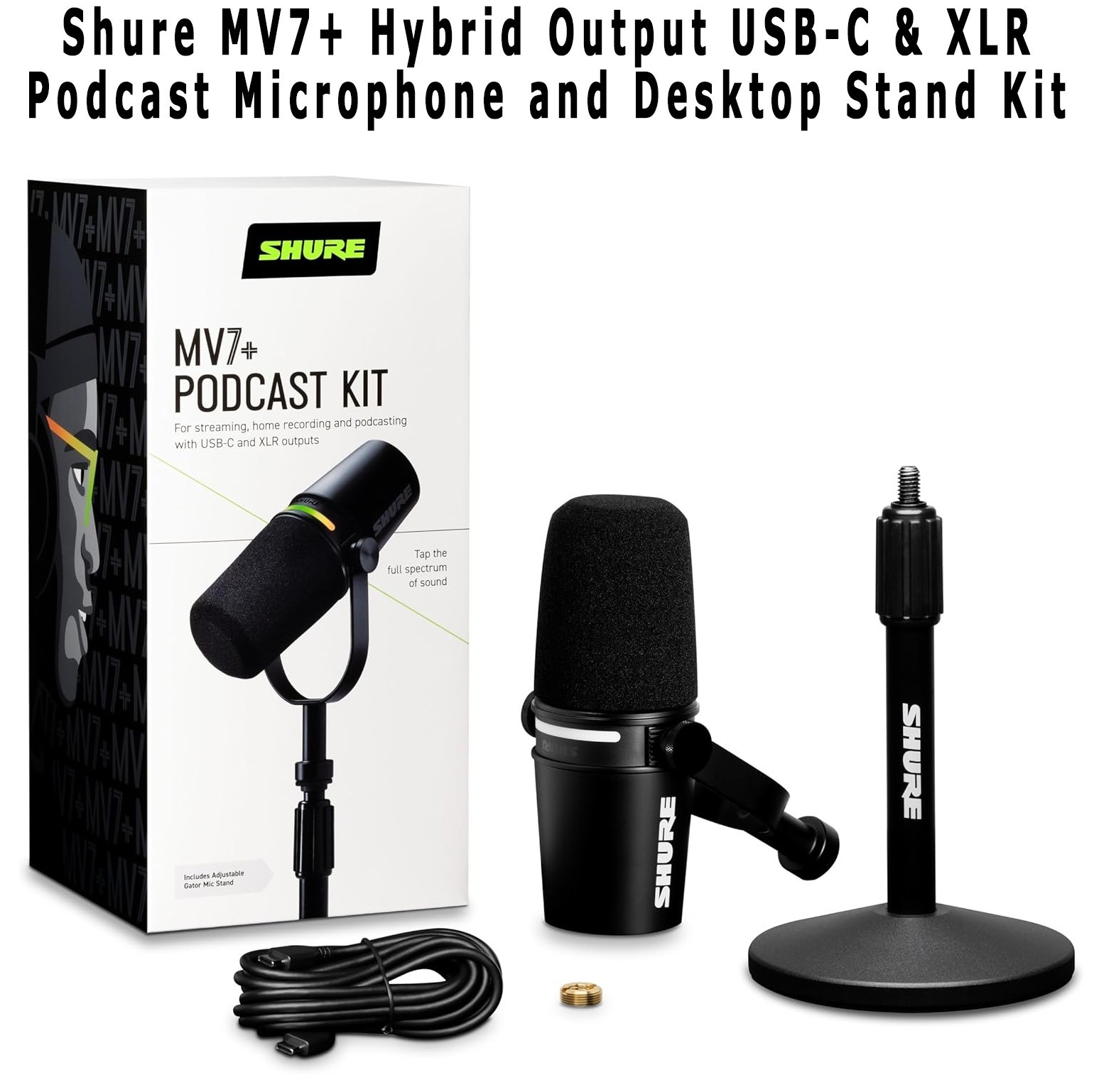 NEW Shure MV7+ Hybrid Output USB-C and XLR Podcast Microphone Kit and Stand