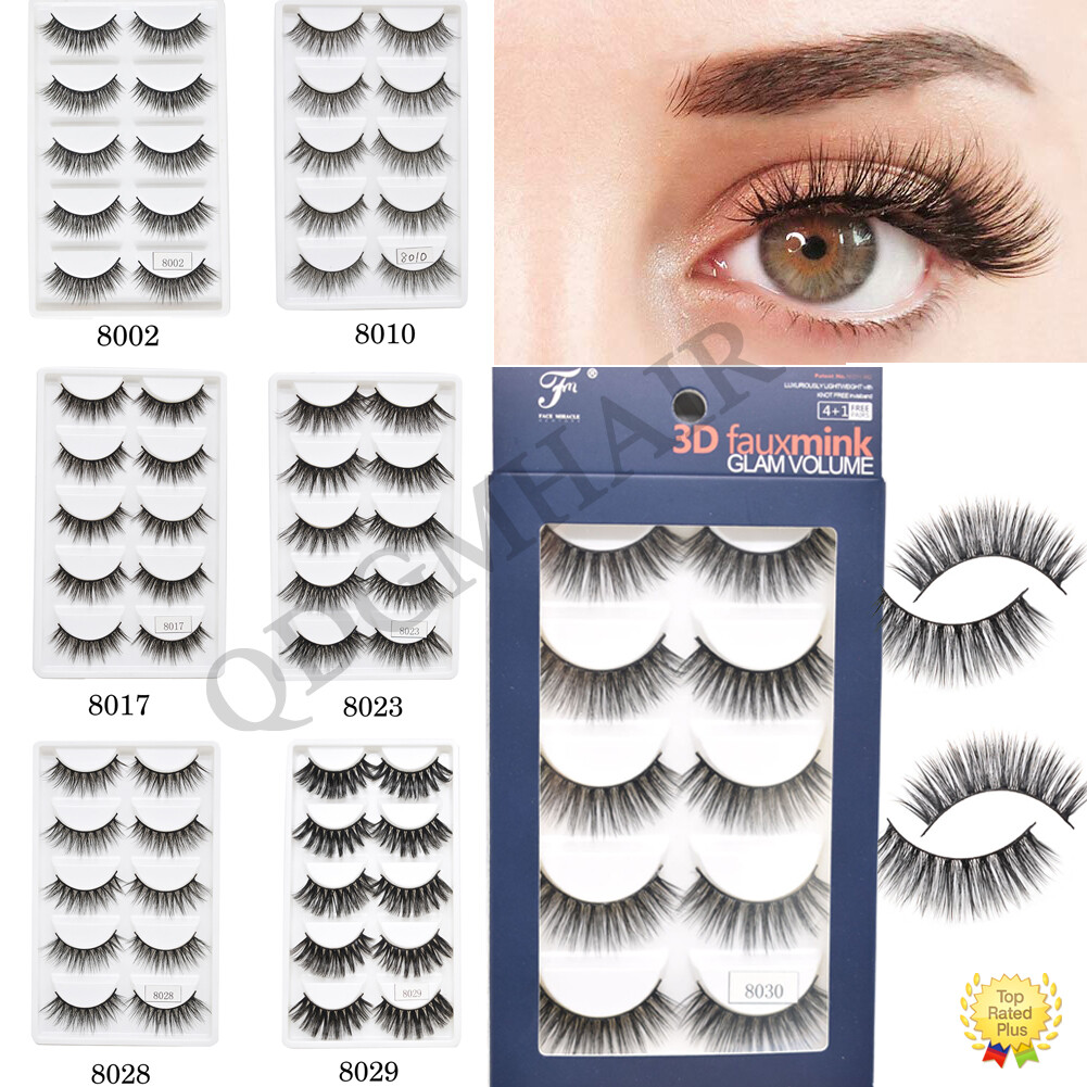 Mink Eyelashes 3D Natural Long Thick Wispy Fluffy False Strip Eye Lashes 5 Pairs