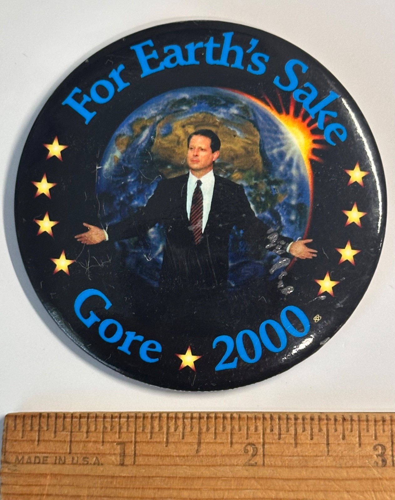 Gore 2000 For Earth’s Sake Environmental Campaign Pinback Button 3"