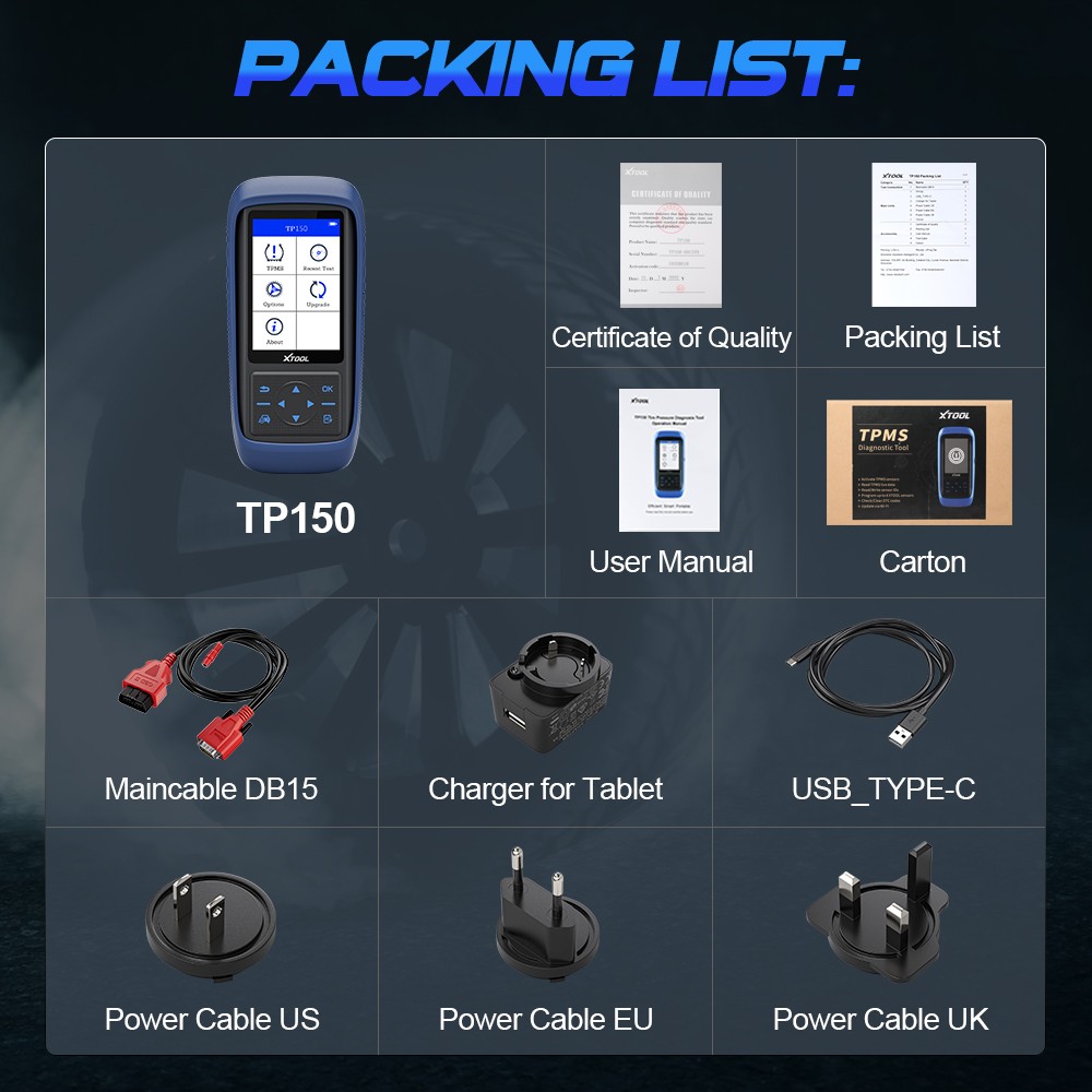 XTOOL TP150 Car TPMS Scanner Tire Check Relearn TPMS Diagnostic Programming Tool