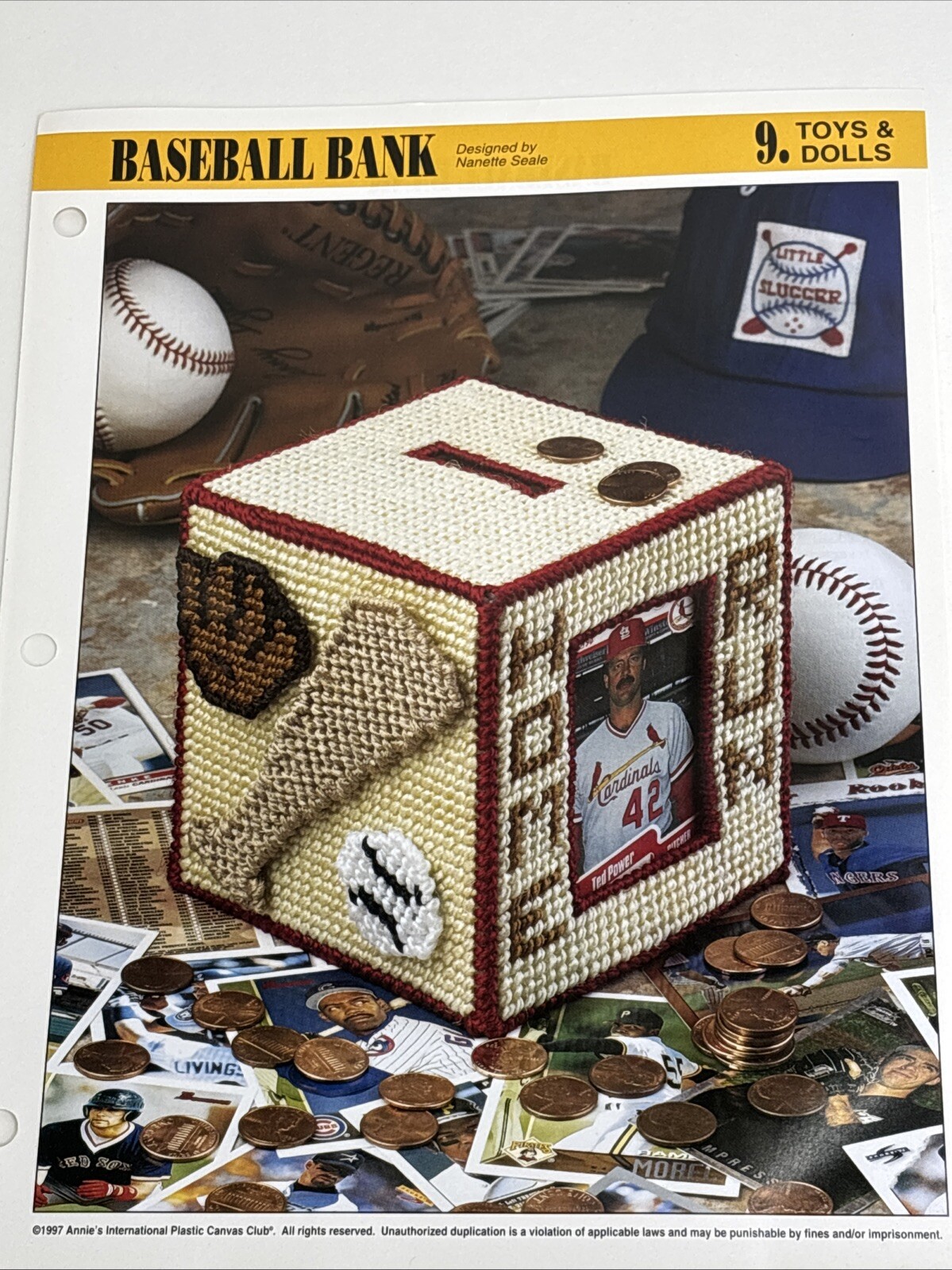 Baseball Bank Annie's Attic Plastic Canvas Pattern Page