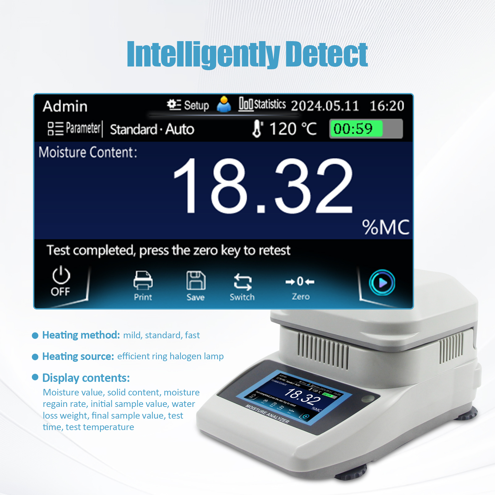 Lab Moisture Analyzer Rapid Moisture Tester Halogen Heating Moisture Meter 110V