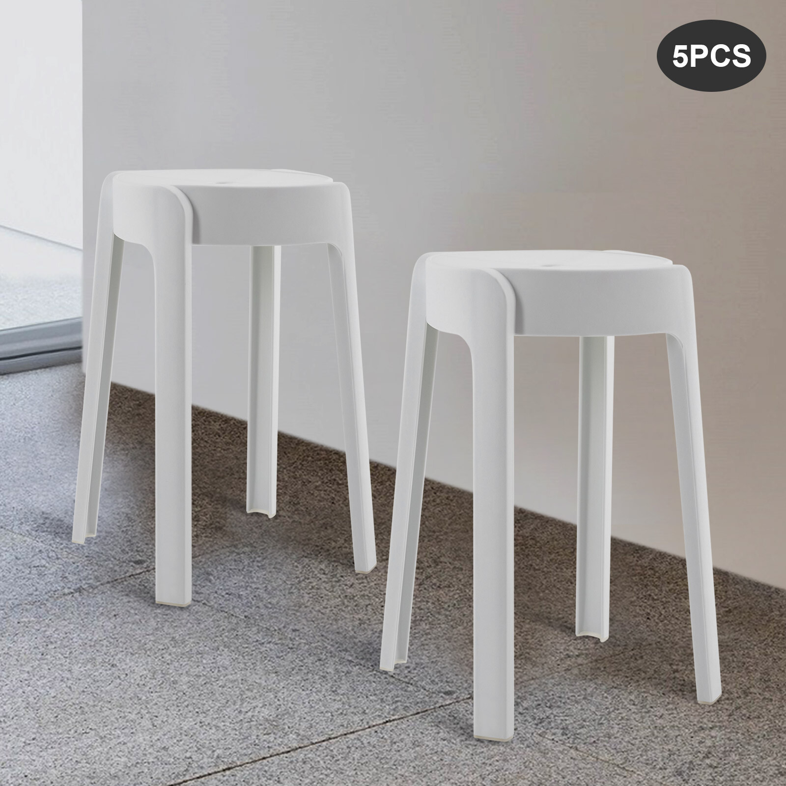 5Pcs Plastic Stools 18'' Height Indoor OutdoorKitchen Bar Chairs Stackable White