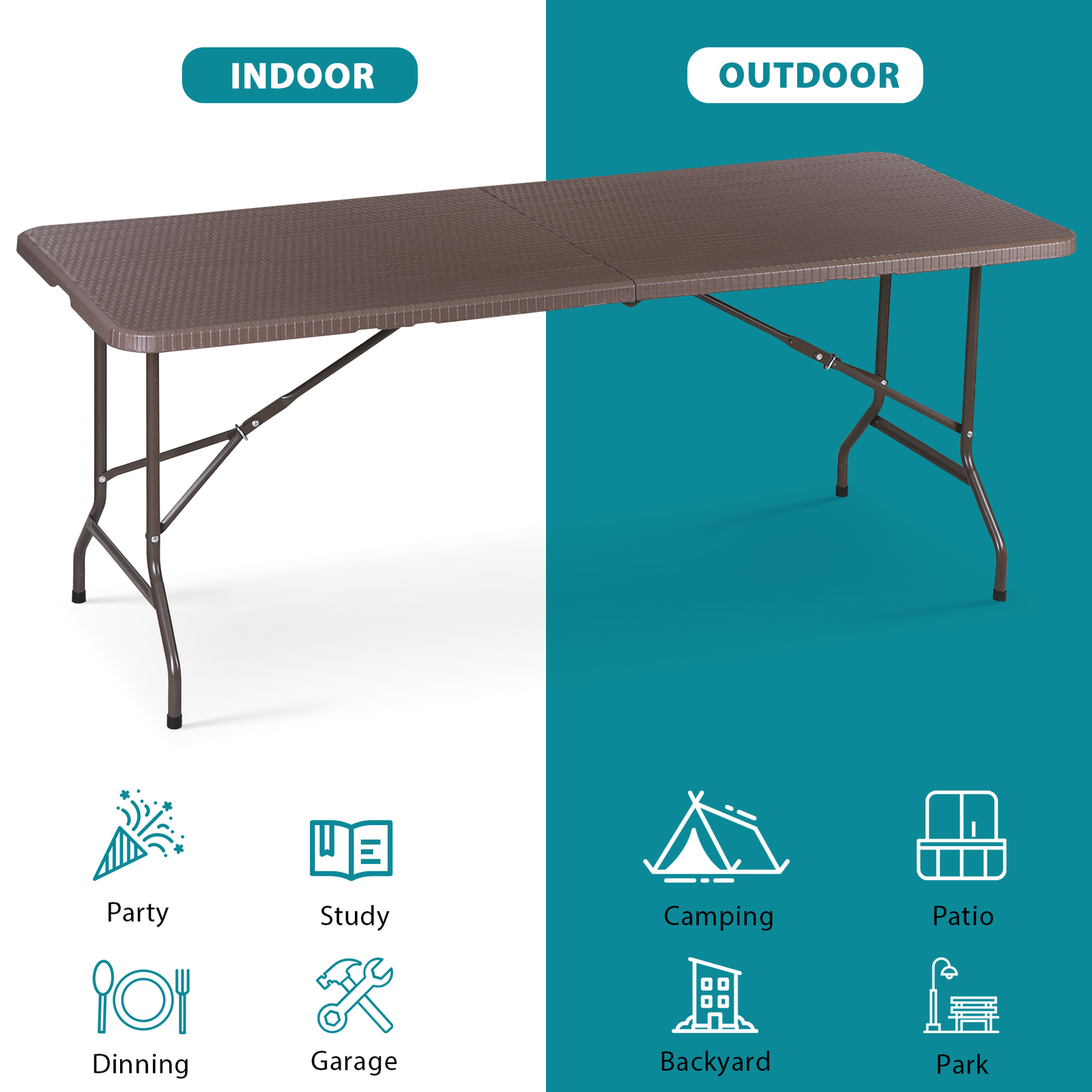 6' Portable Long Table No Assembly Required Outdoor Picnic Table Thickened HDPE