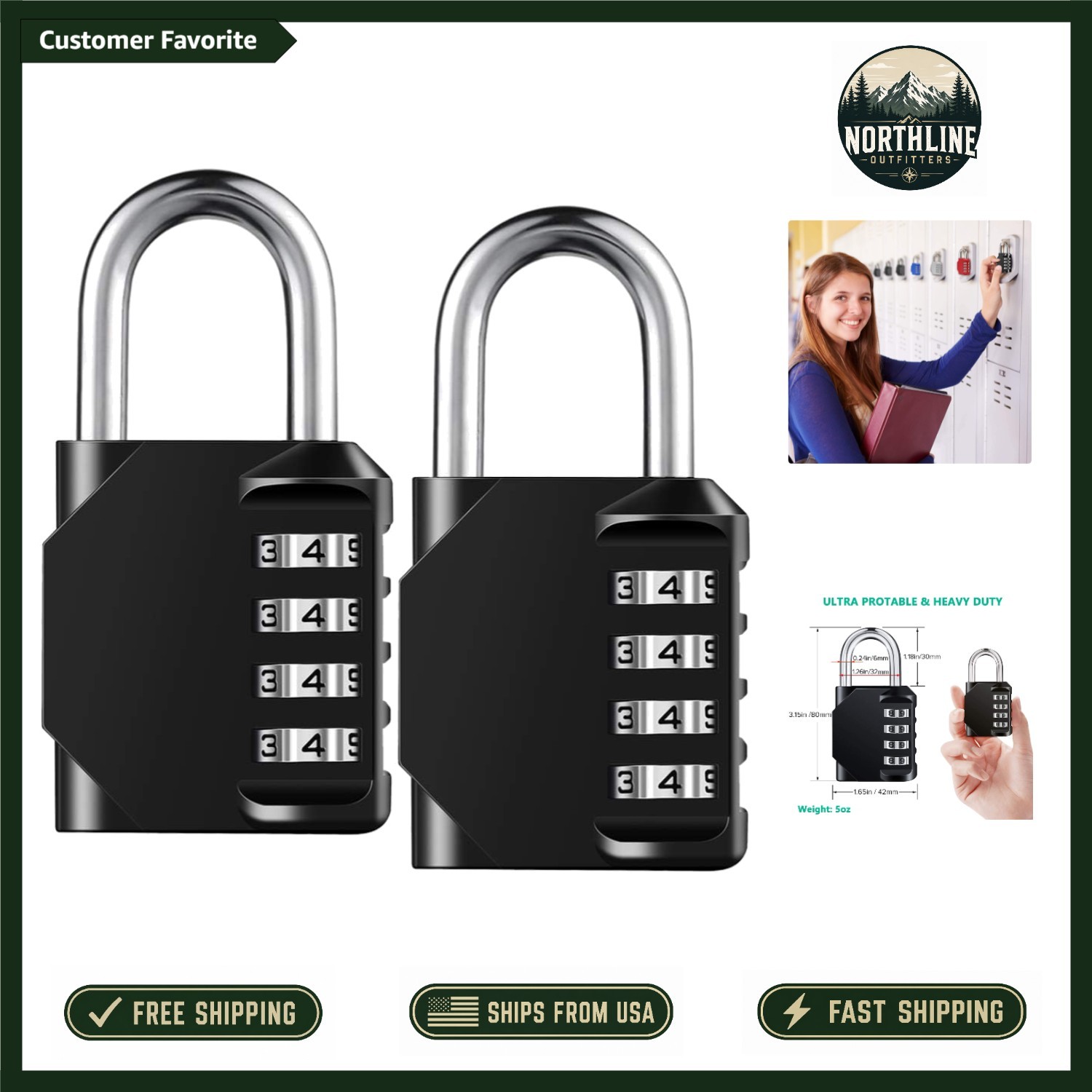 Heavy-Duty Waterproof 4-Digit Resettable Padlock – 2 Pack for Security Anywhere