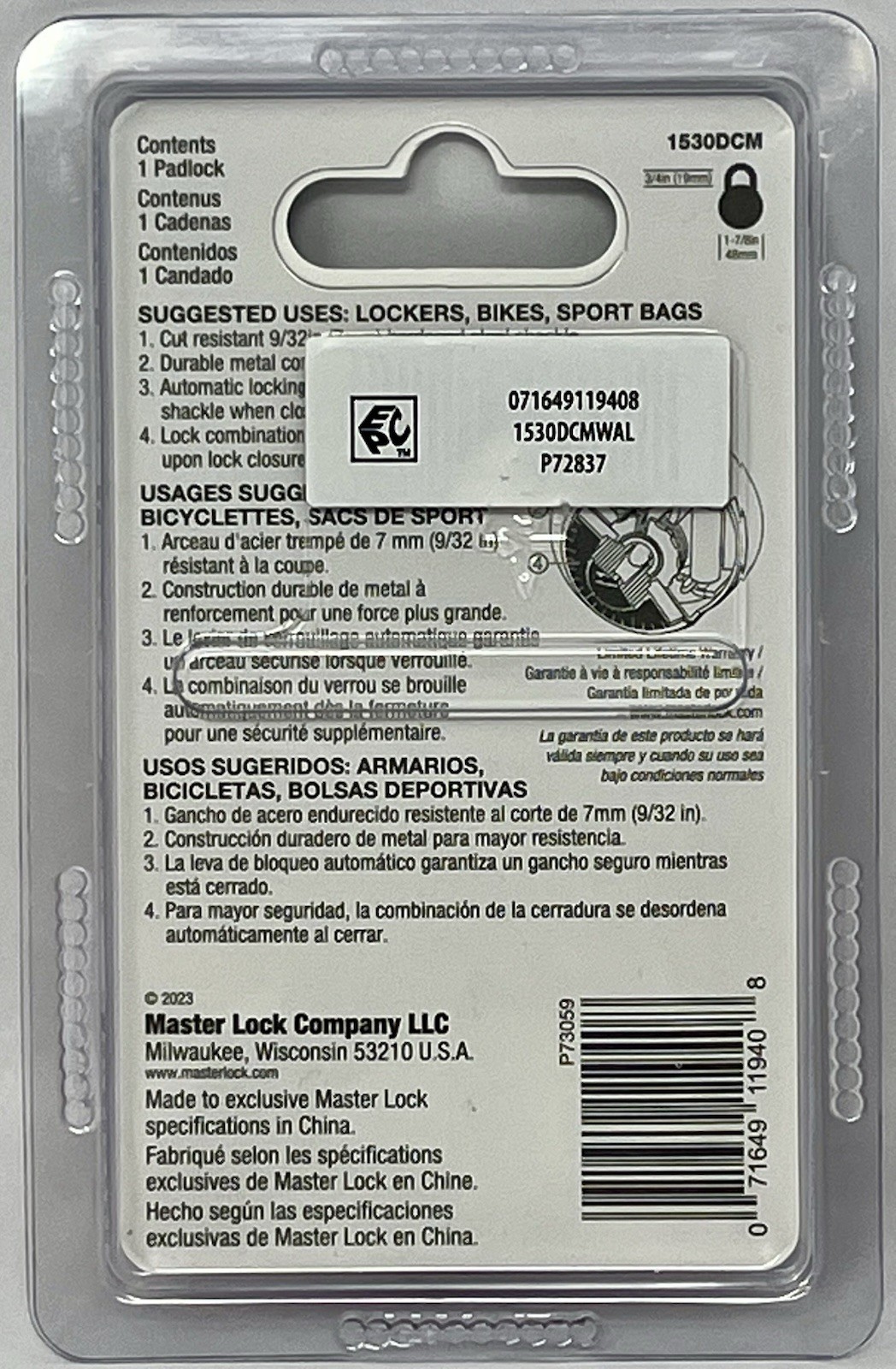 Master Lock Combination Padlock Lavender/Purple Anti-Shim 1530DCM