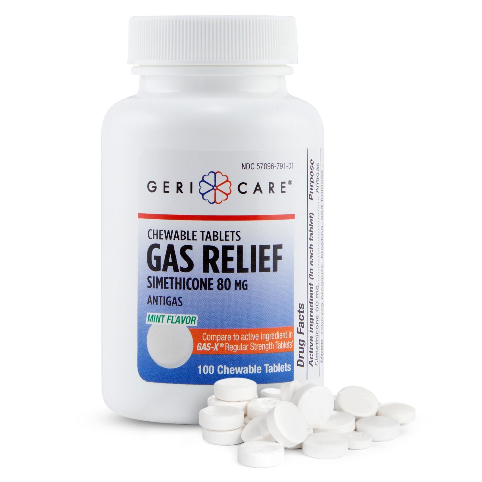 GeriCare Simethicone Chewable Mint Tablets, 80 mg, 100 Count