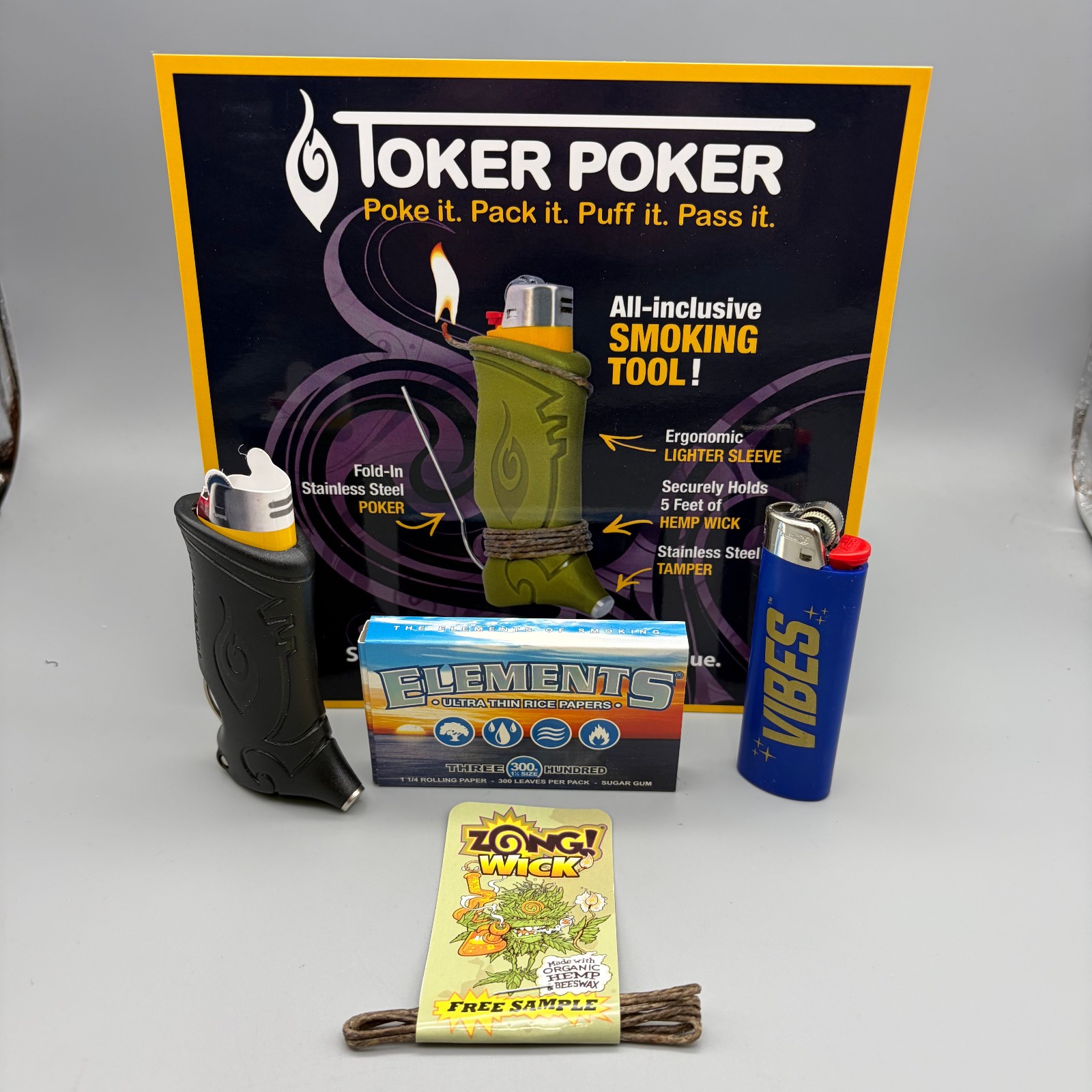 Toker Poker Combo Pack; Papers, Sleeve. Wick and Lighter w/ Free Shipping