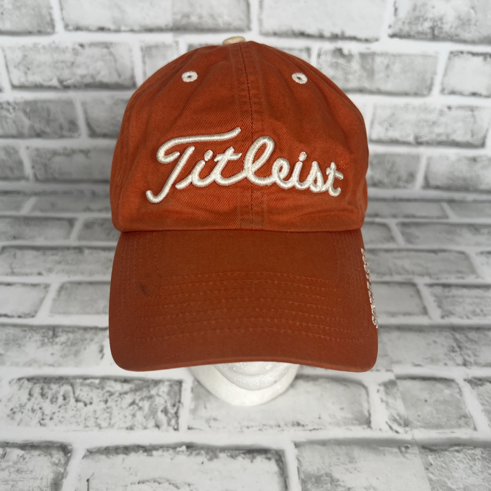 Titleist Since 1992  Script Embroidered on Orange Hat Adjustable Strap Buckle