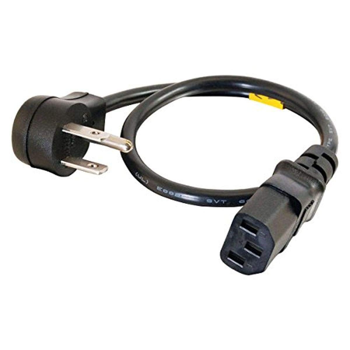 C2G 27900 18 AWG Universal Flat Plug Extension Cord, 1.5 Feet Feet, Black
