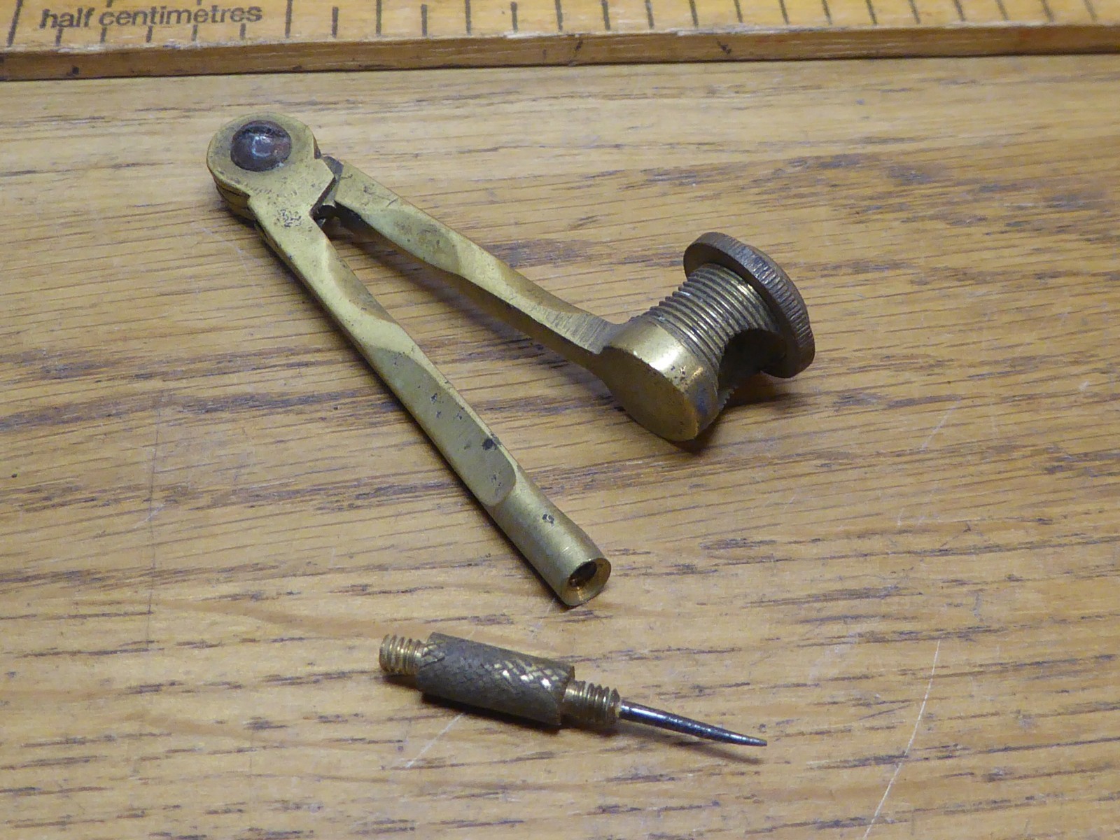 Brass Helix Compass with screw on point . Pencil ring marked HELIX Registered