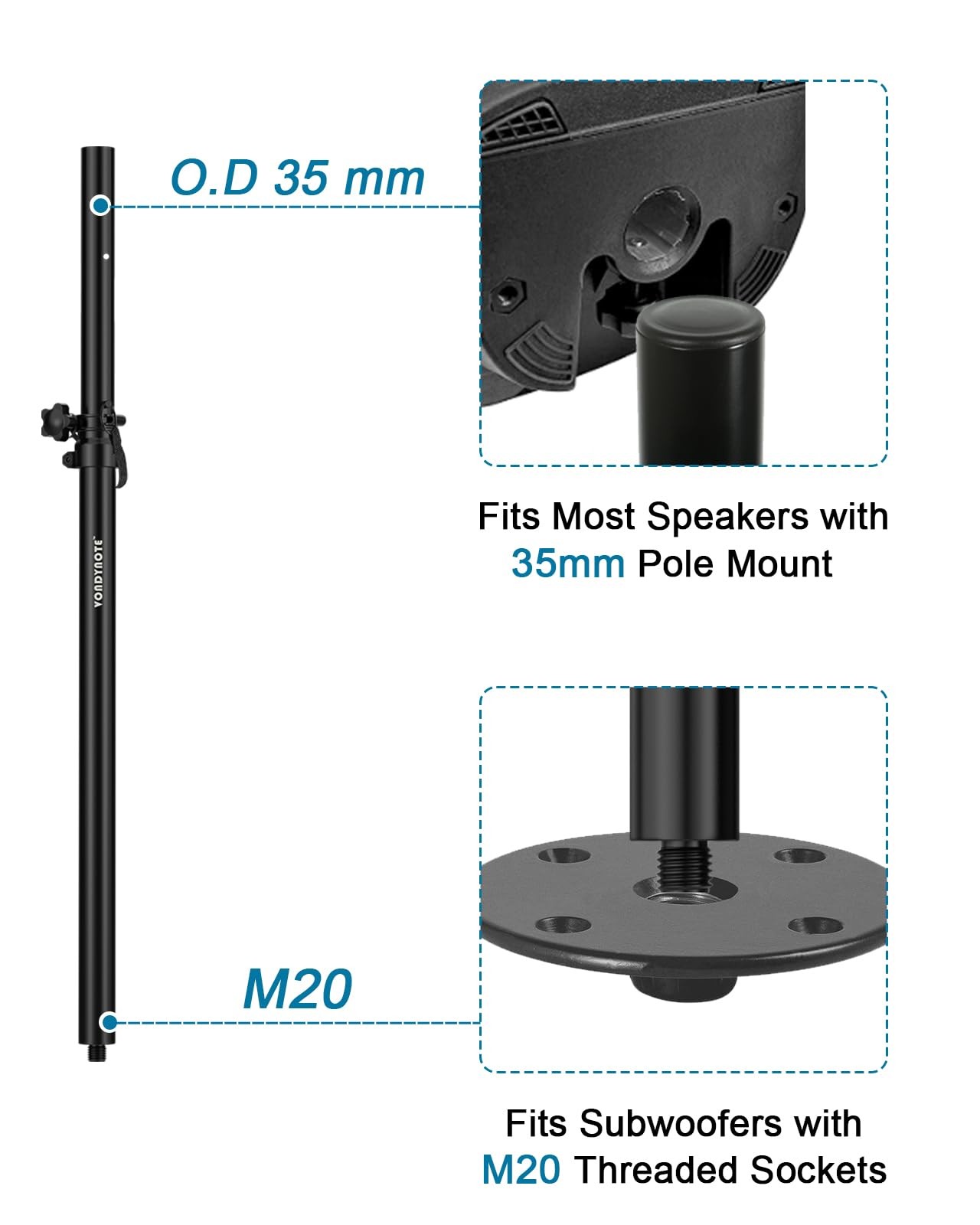 2-Set Speaker Pole for Subwoofer Adjustable M20 35mm Mount Speaker Extender