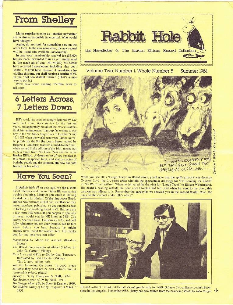 RABBIT HOLE #5 (1984) HARLAN ELLISON RECORD COLLECTION newsletter
