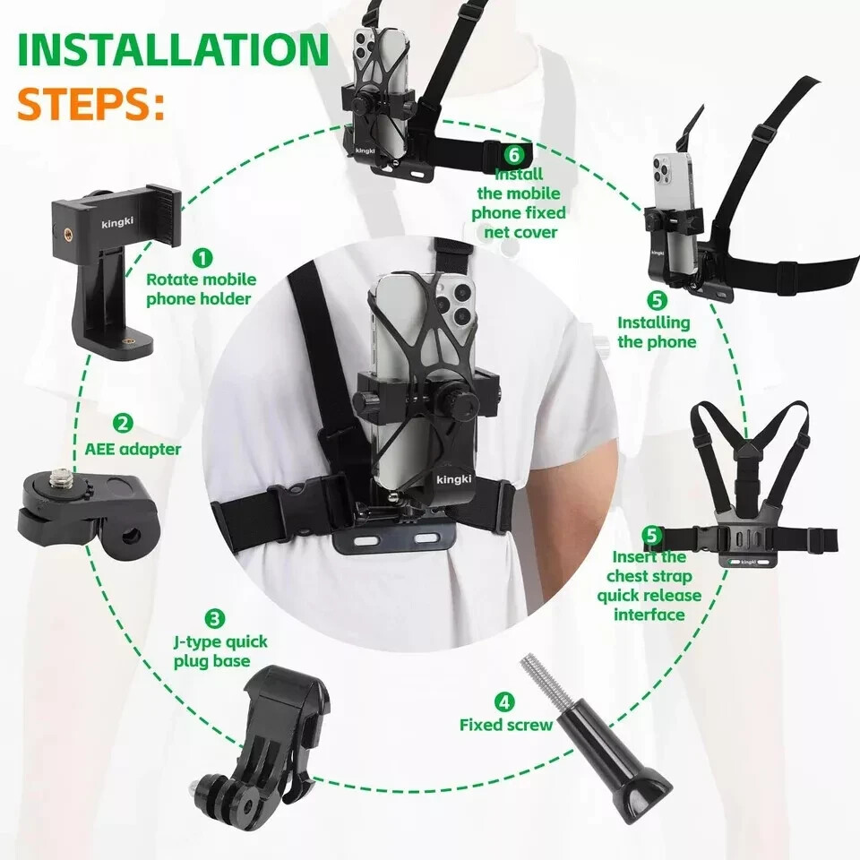 Mobile phone chest mount harness strap cell phone holder mount for video