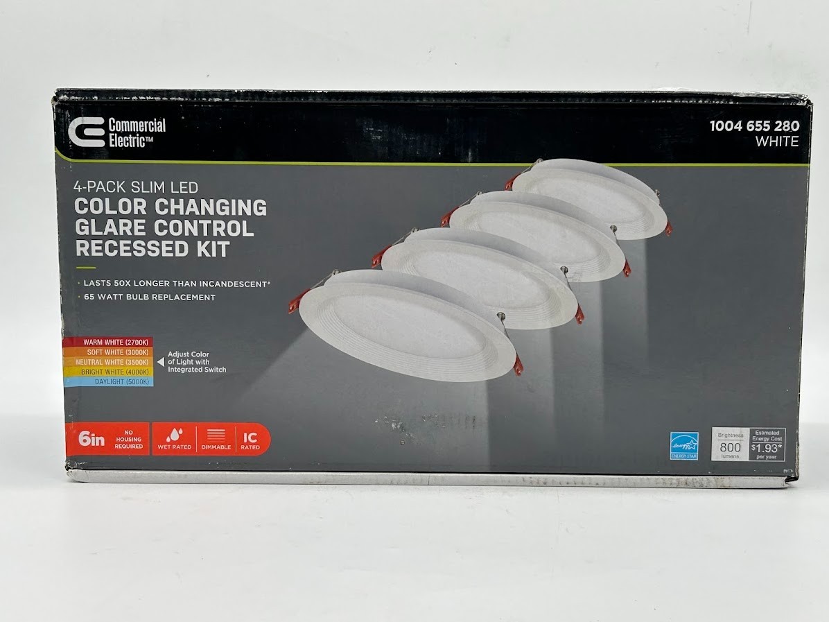 Commercial Electric Slim 6"Color Select Canless Recessed LED Kit 4PK New