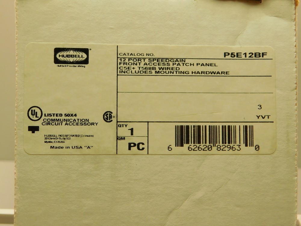 Hubbell P5E12BF 12-Port Speedgain Front Access Patch Panel C5E+ T568B Wired