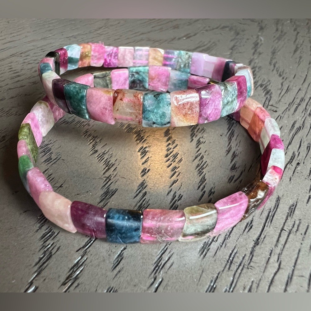 (One) Watermelon tourmaline soft bangle SIZE 7-7.25’