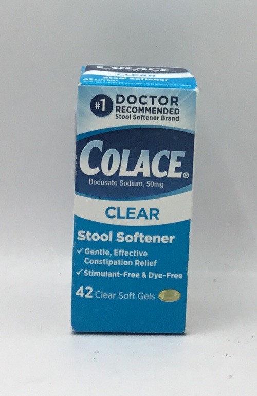 Colace 50mg Clear Stool Softener 42 Soft Gel Caps Constipation Relief Exp 7/26