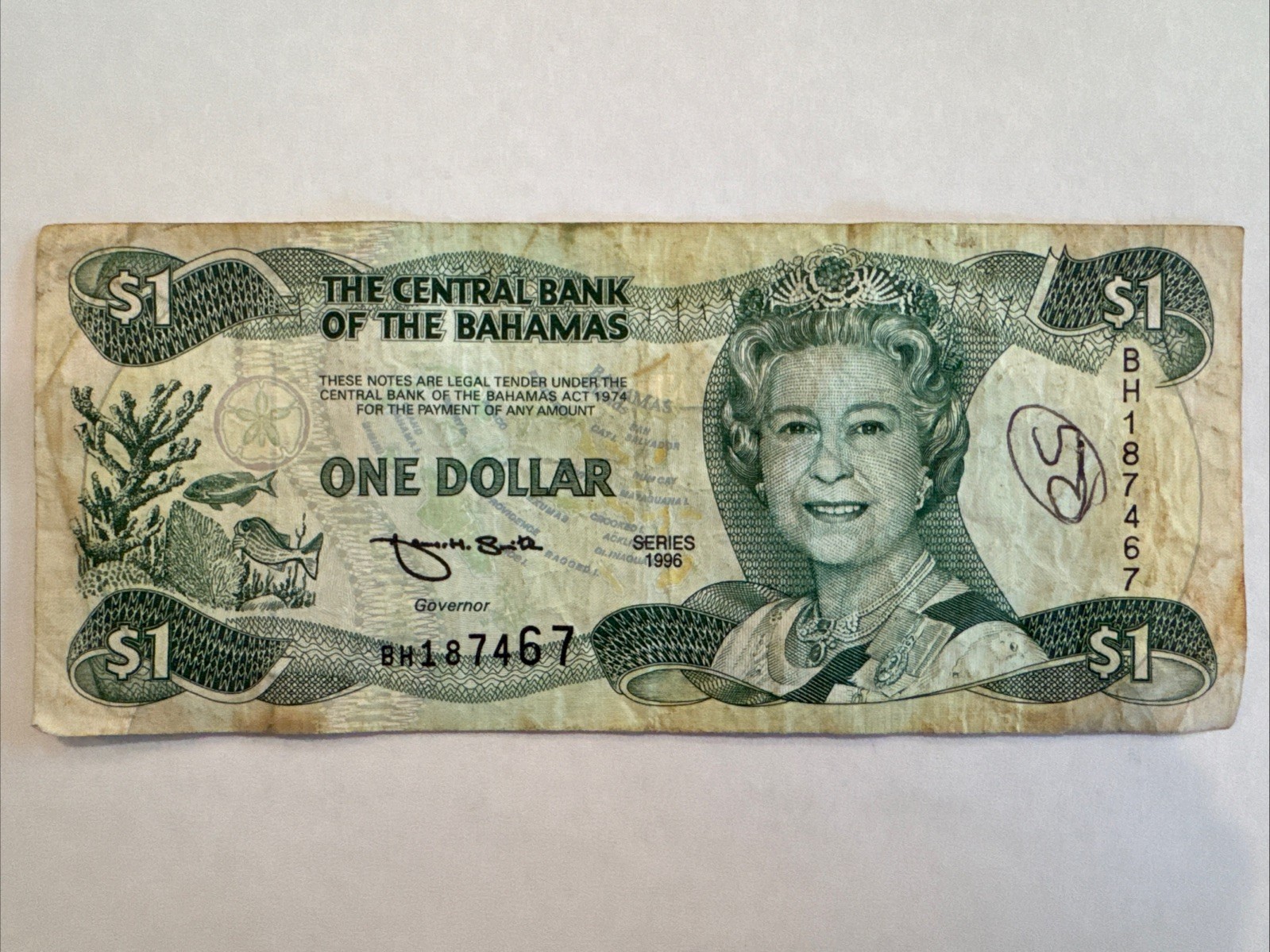 The Central Bank Of The Bahamas One Dollar Series 1996