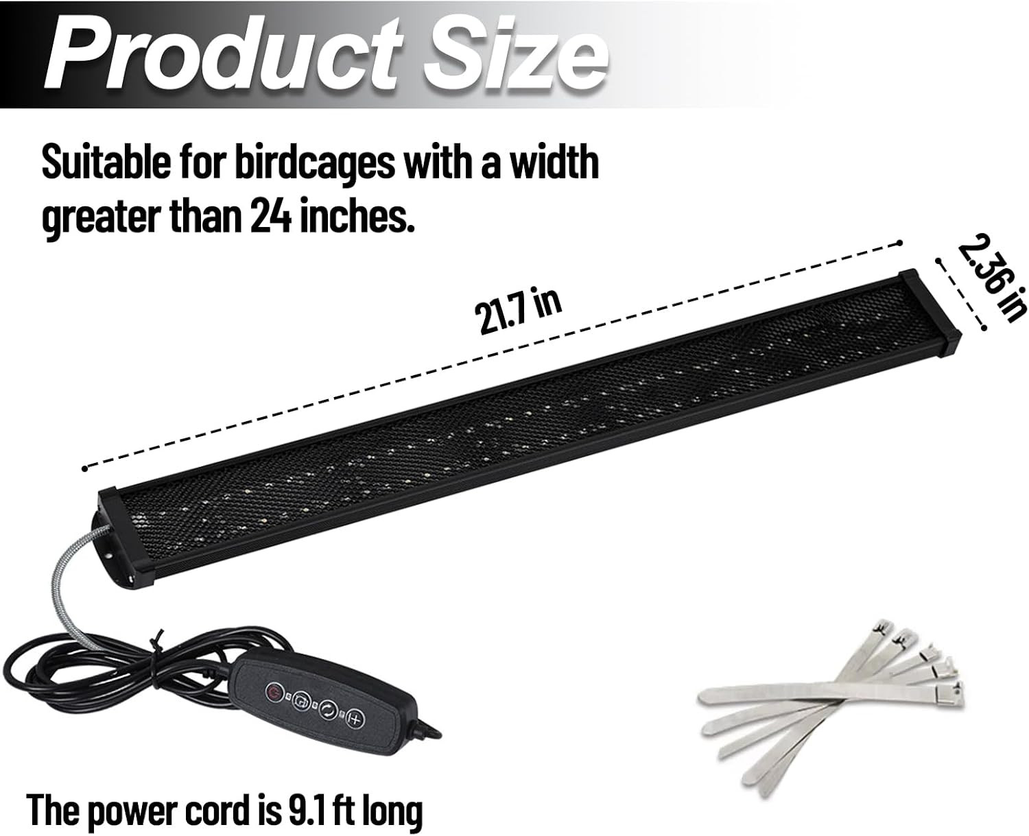 Full Spectrum LED Bird Light with Timer for Parrots - 22" Chew-Proof Design