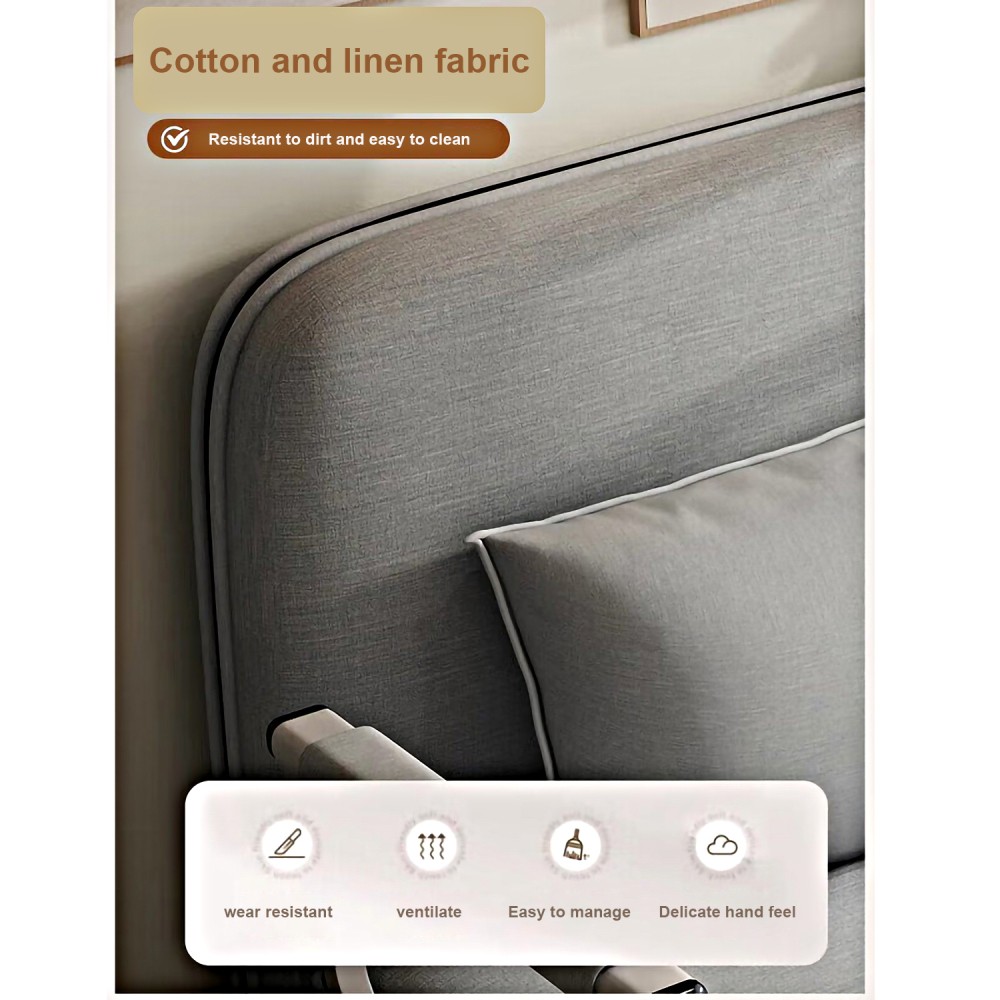 Folding Sofa Chair with Small Pillow Linen Fabric Multi-Purpose