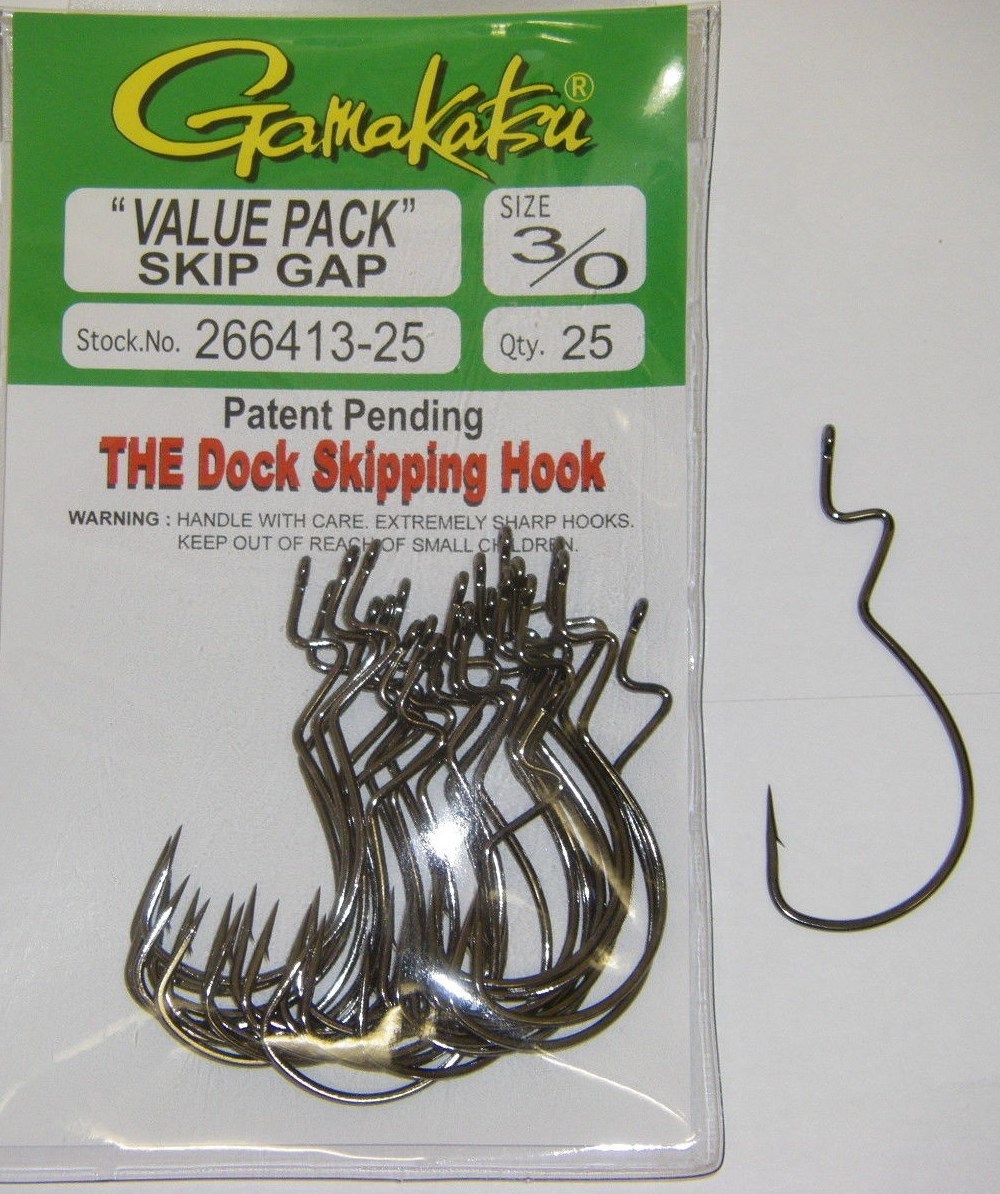 GAMAKATSU SKIP GAP BASS FISHING HOOKS "Value Pack" 266413-25 size 3/0 25 pk NSB