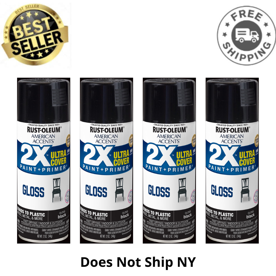 4 Pack Rust-Oleum American Accents 2X Ultra Cover Gloss Spray Paint, Black 12oz