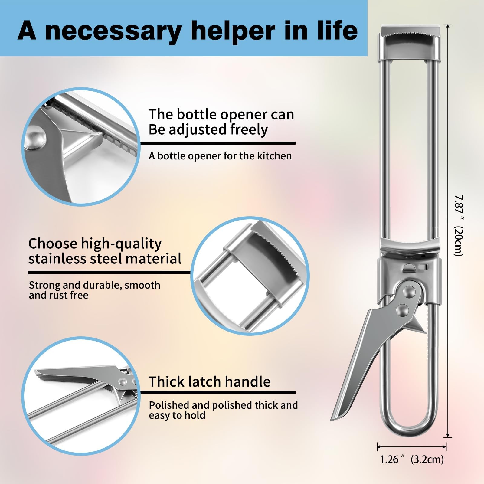 Master Opener– Adjustable Multifunction Jar & Bottle Opener Stainless Steel Tool