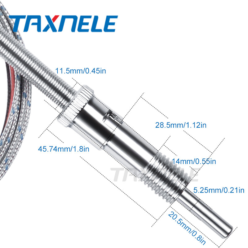 Bayonet Compression Spring K Type Thermocouple adjustable pressure 800C 2m cable
